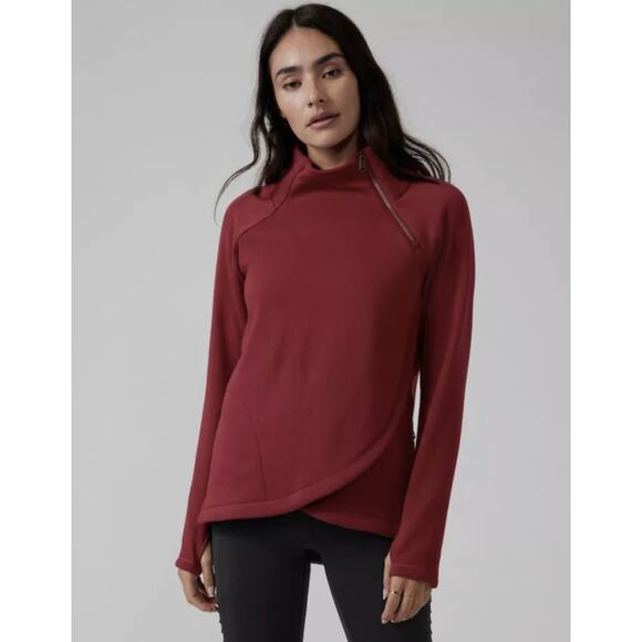 Athleta Cozy Karma Asym Pullover Sweatshirt SlmallDecadent Red - Picture 1 of 8